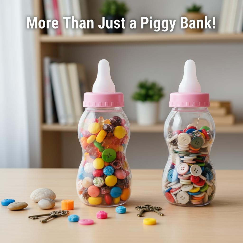 SUPVOX Large Baby Bottle Piggy Bank 11.02 Inch Pink Saving Pot Money Box for Kids Desktop Decoration Birthday Gift Encouraging Child Savings
