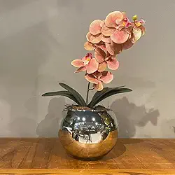 Orquídea Rosa Artificial Arranjo no Vaso Espelhado Flores Permanentes