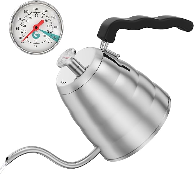 Coffee Gator gooseneck kettle with built-in thermometer