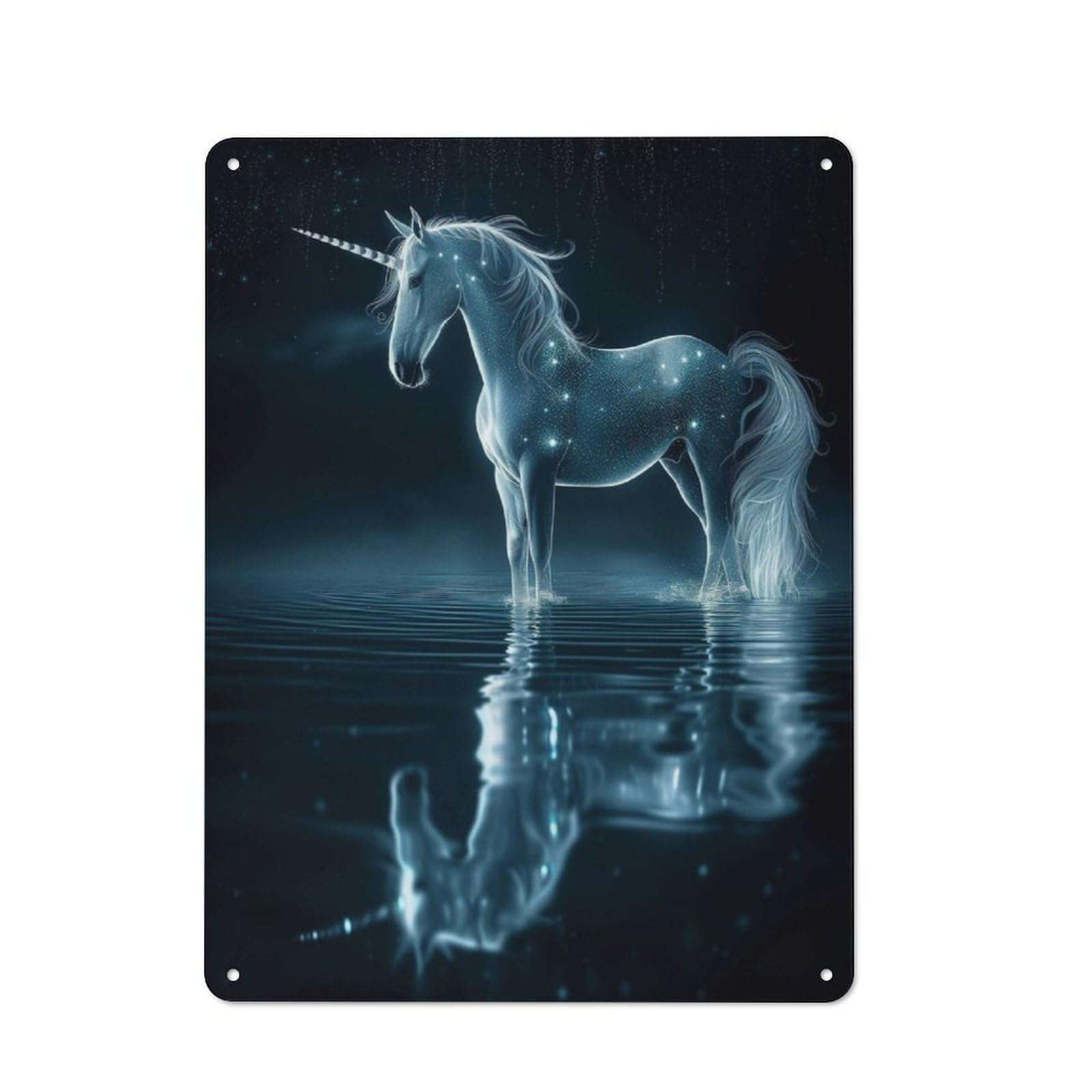 Rustic Metal Sign 40x30cm Featuring Magical Unicorn In Dark for Hallway Wall, for Collectors Decorating Hallways And Entrance Areas