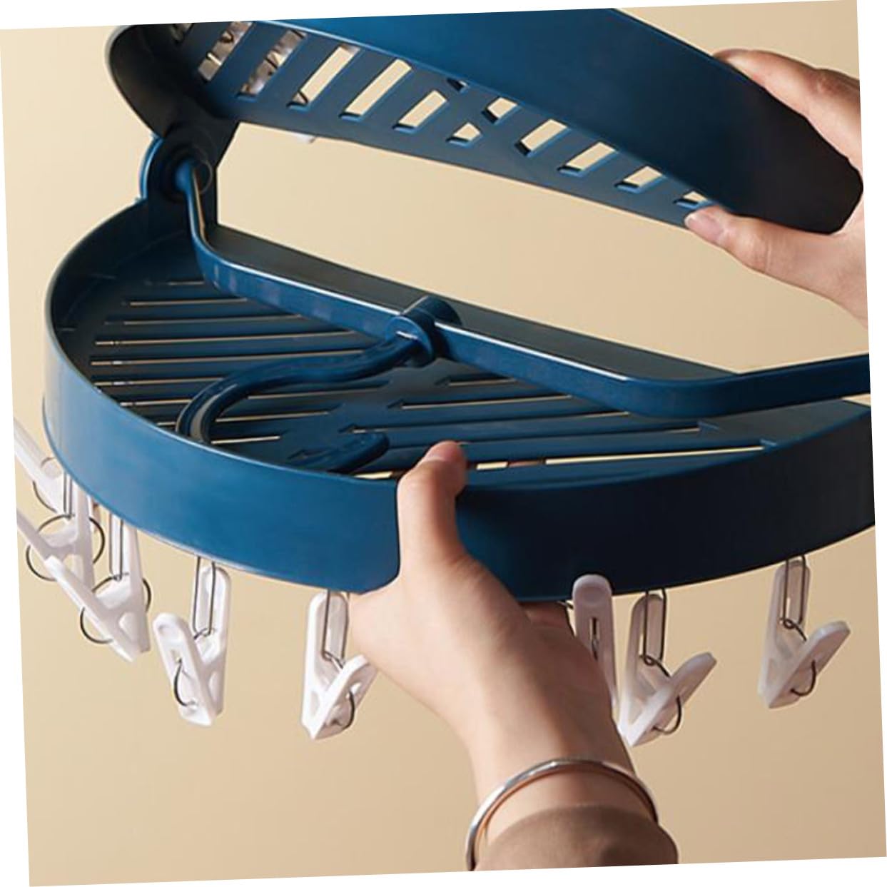Wäscheständer Platzsparend Multifunktionaler und Runder Faltbarer mit Wäscheklammern Blau aus Pp für Socken Unterwäsche für Zuhause und Geschäftsreisen