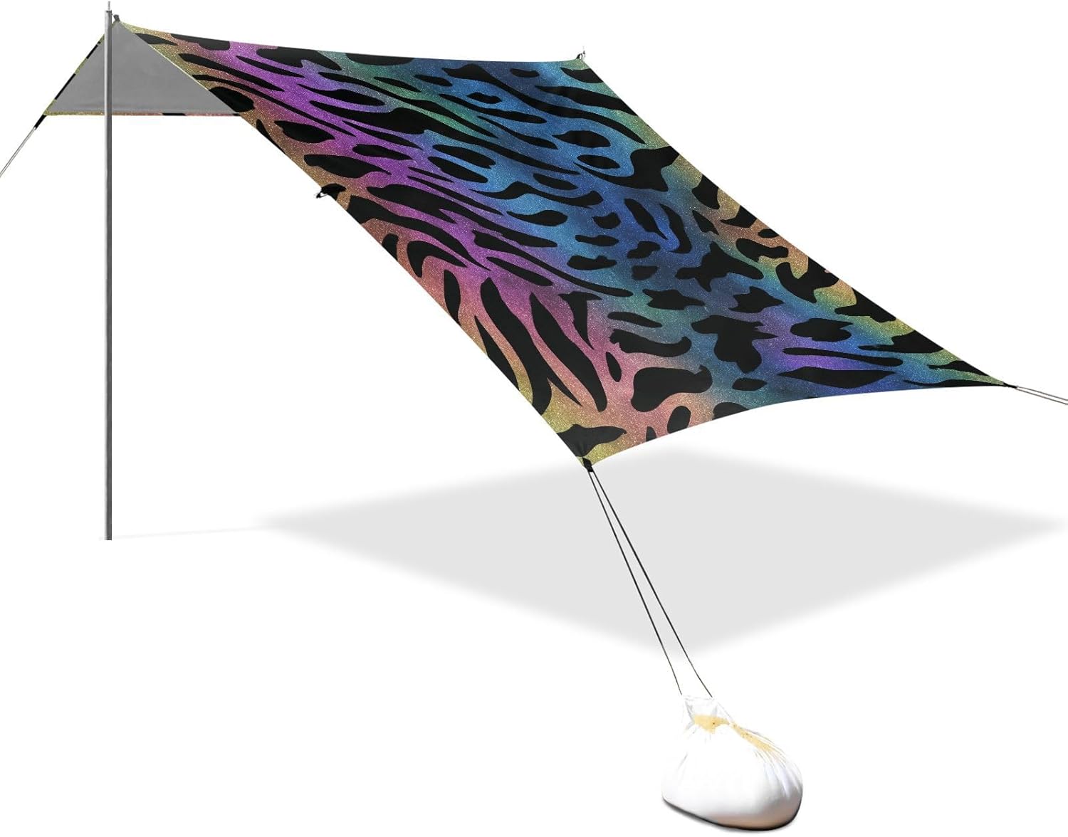ALAZA Rainbow Leopard Print Cheetah Beach Tent Sun Shelter UPF50+ Protection Beach Shade Canopy w/ 4 Sandbags for Outdoor Camping, Fishing, Backyard Fun, Picnic, 10x9 ft