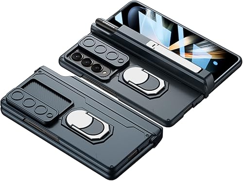 Miniatura 8 de Funda para Samsung Galaxy Z Fold 4 con soporte para S Pen (protección de bisagra), soporte magnético de anillo de 360, cubierta de cámara