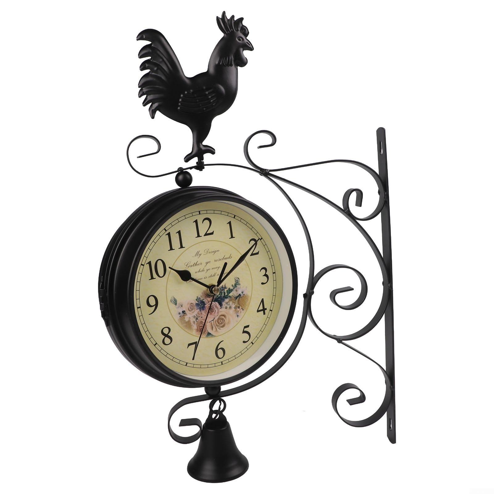 Reloj de pared de doble cara, reloj de estación de hierro negro de 39 cm con movimiento de cuarzo silencioso, números grandes para decoración del hogar y sala de estar