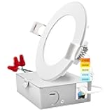 4 Inch Ultra Thin LED Recessed Light with Junction Box, 10W, CCT Color Selectable 2700K | 3000K | 3500K | 4000K | 5000K, Dimmable Wafer Lights, 750 Lumens, ETL & Energy Star, IC Rated