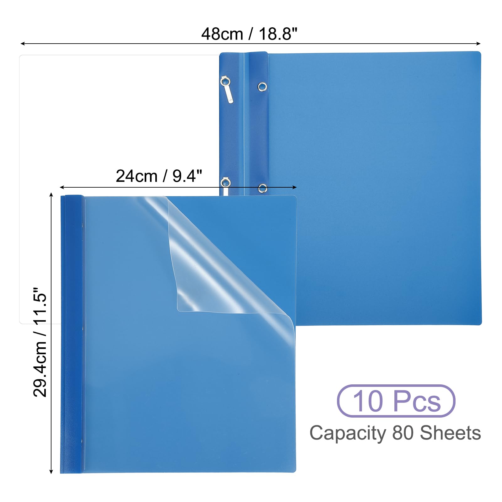 PATIKIL Plastic Report Covers with Prong, 10 Pcs 80 Sheet Clear Front Presentation Binders with 3 Metal Prong Fasteners Report Folder for Resume Documents Files Letter, Blue - Image 2