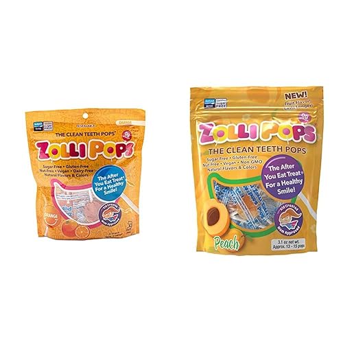 Zollipops Paletas Clean Teeth de melocotón (3.1 onzas) y Clean Teeth Lollipops naranja (3.1 onzas)
