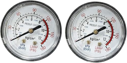 Conexión de manómetro de aire utilitario de 0 ~ 180 PSI para compresor de aire, agua, aceite, gas, 7/16 pulgadas/0.433 in de diámetro de rosca,