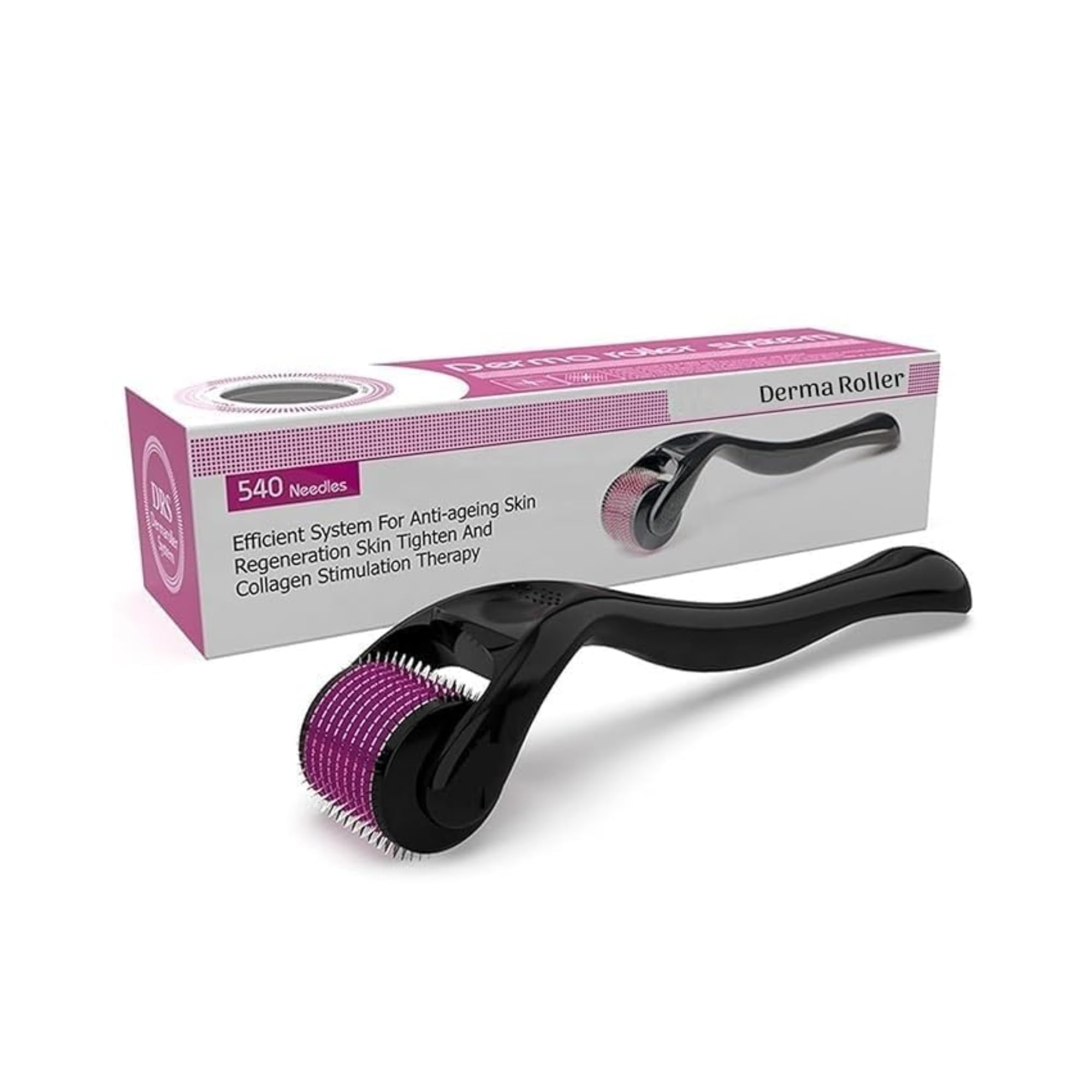 Paper Moon 0.5mm Derma Roller with 540 Titanium Micro Needles for Hair Growth & Beard Care Boost Follicle Stimulation, 1 pc - Black