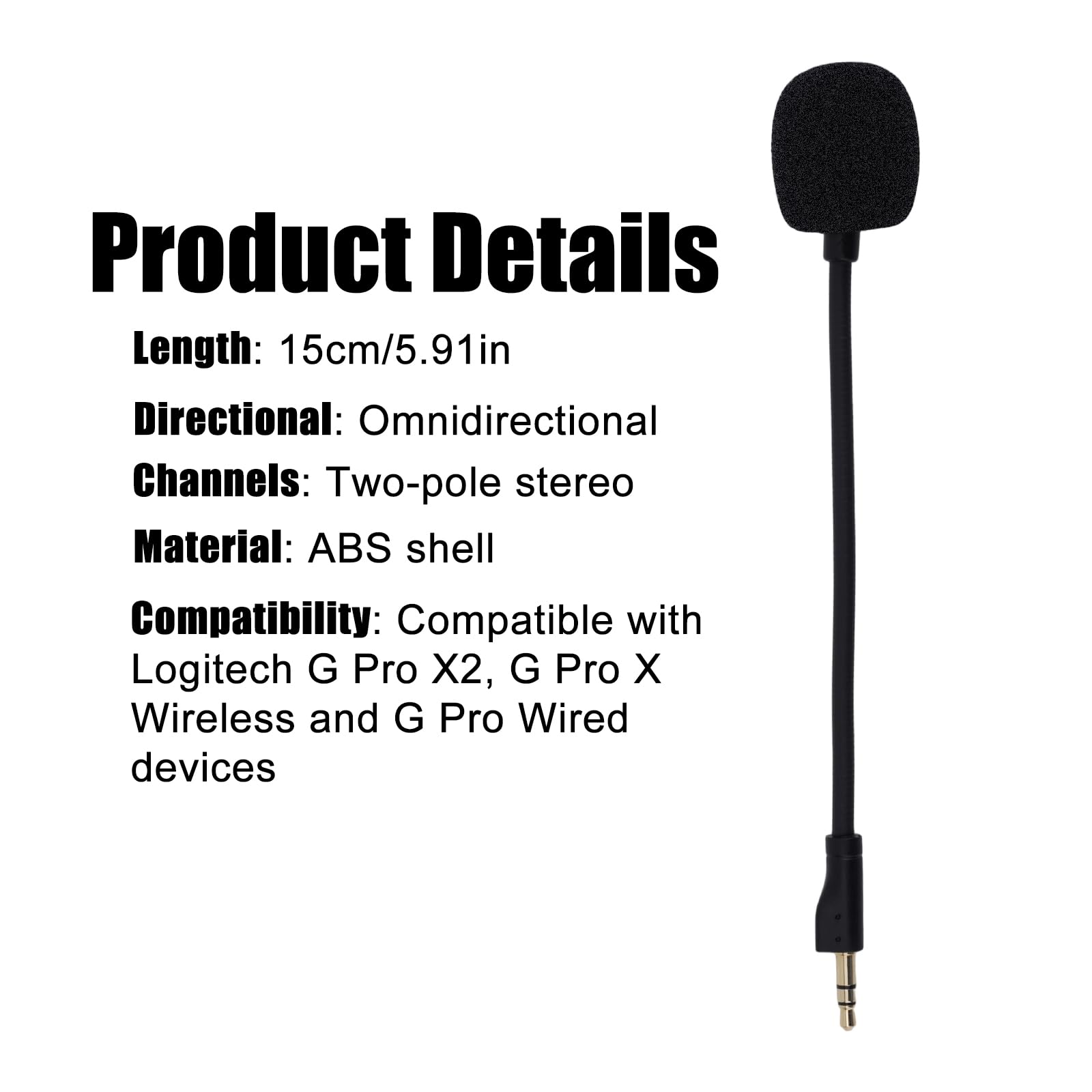 BTFO Replacement Microphone for Logitech G PRO X and G PRO X2 Gaming Headsets, Detachable Noise Cancelling Game Microphone with Foam Covers Gaming Headset Mic Accessory - 2