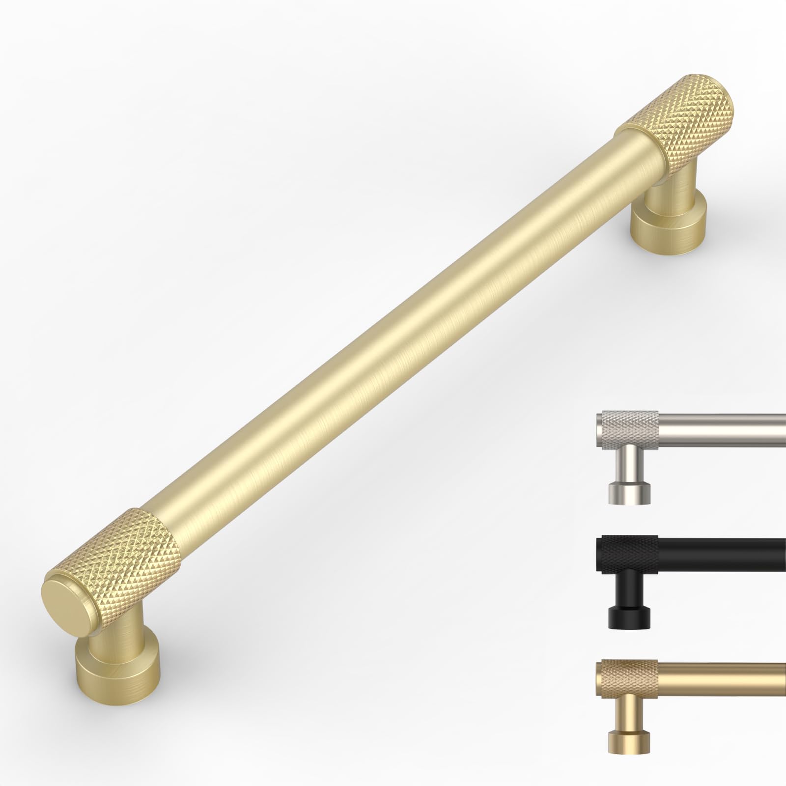 9BUILD 10 Pack Brushed Gold Knurled Cabinet Handles - 160MM Hole Centers for Kitchen Drawers and Cupboards UK0056