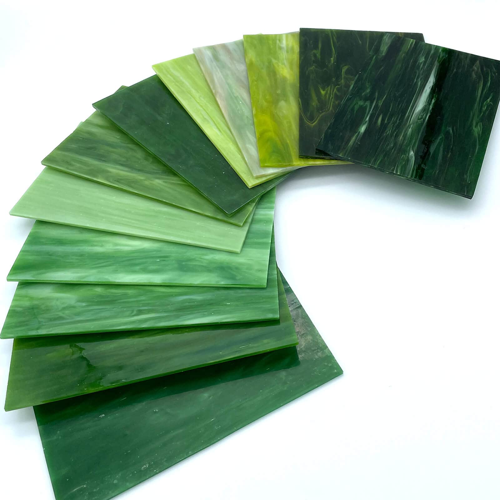 LITMIND 12 Sheets Green Stained Glass, 4 x 6 Inch Mosaic Tiles for Crafts, Starter Kit for Adults, Art Glass for Making Projects (Mixed Green)