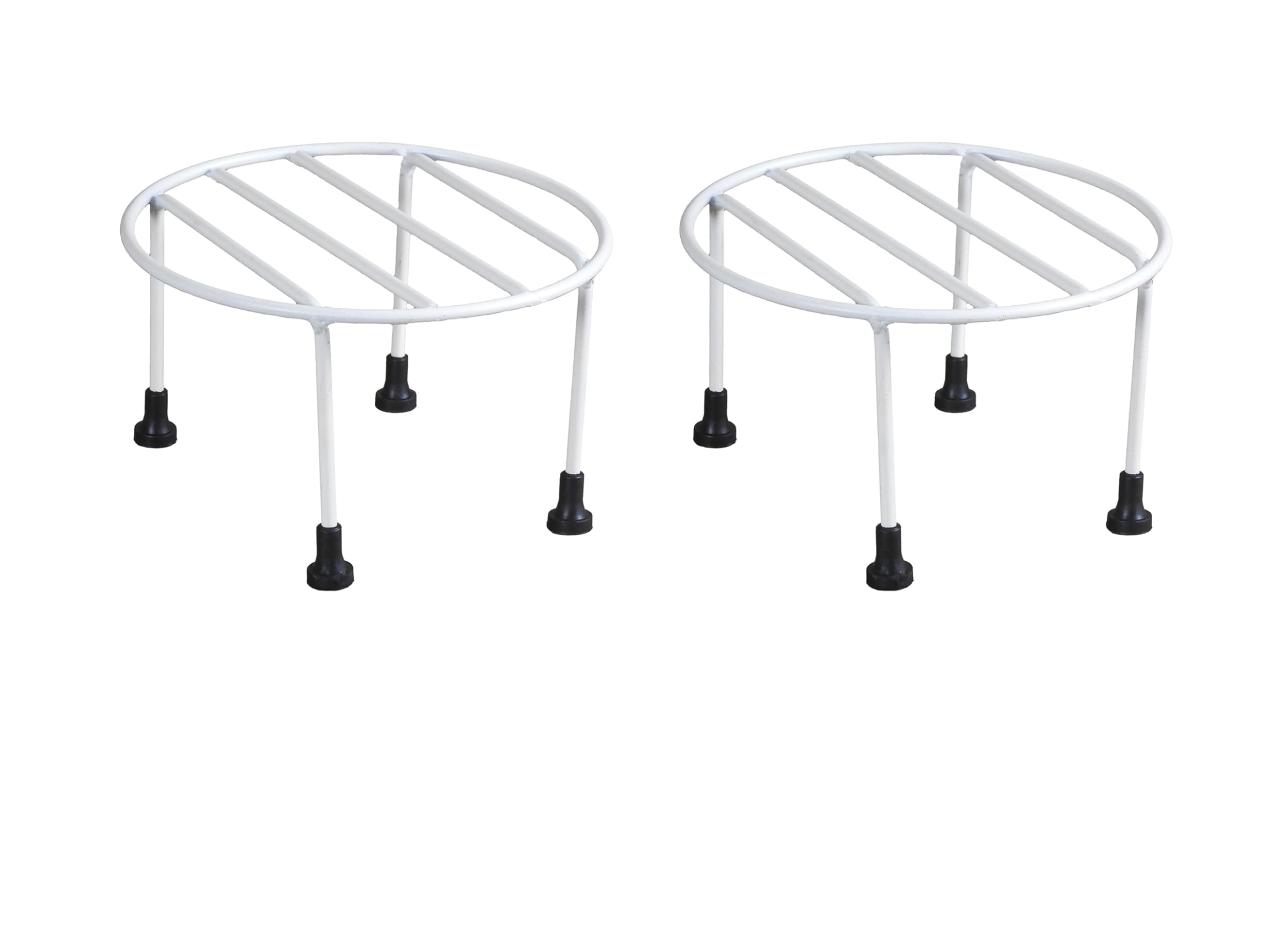 ORILEY Plant Round Stand Galvanised Metal Flower Pot Holder Gamla Support Corner Rack Outdoor Display Shelf for Home Garden Balcony Decoration - (Pack of 2, White)