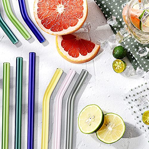 8 Pcs Reusable Glass Straws, 8"x8mm Eco-friendly Drinking Straws for Smoothies, Milkshakes, Tea, Juice, Cocktails - Multi-Color Mixed (8Pcs Bent) - 2