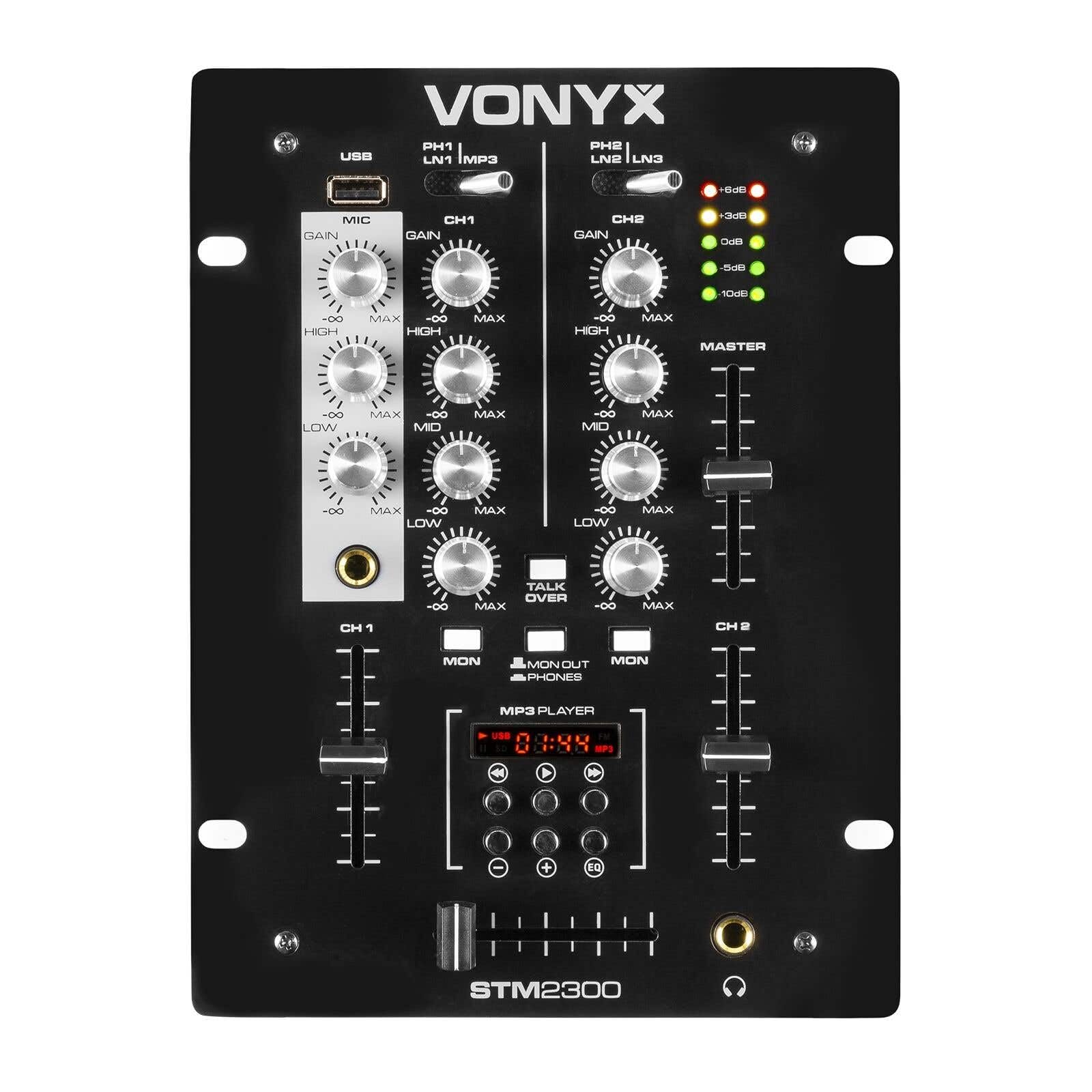 VONYX Kit Sono DJ 2.2 avec Table de Mixage et Accessoires DJ Inclus - Idéal pour Animer Vos Soirées