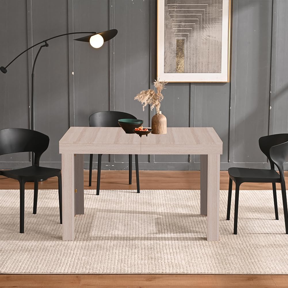 Shally Dogan Tavolo Allungabile da 4 a 6 Posti per Sala da Pranzo e Cucina, Tavolo Estensibile da 120 a 200 cm con Apertura a Scorrimento, Struttura Robusta, Design Moderno Salvaspazio (Olmo)