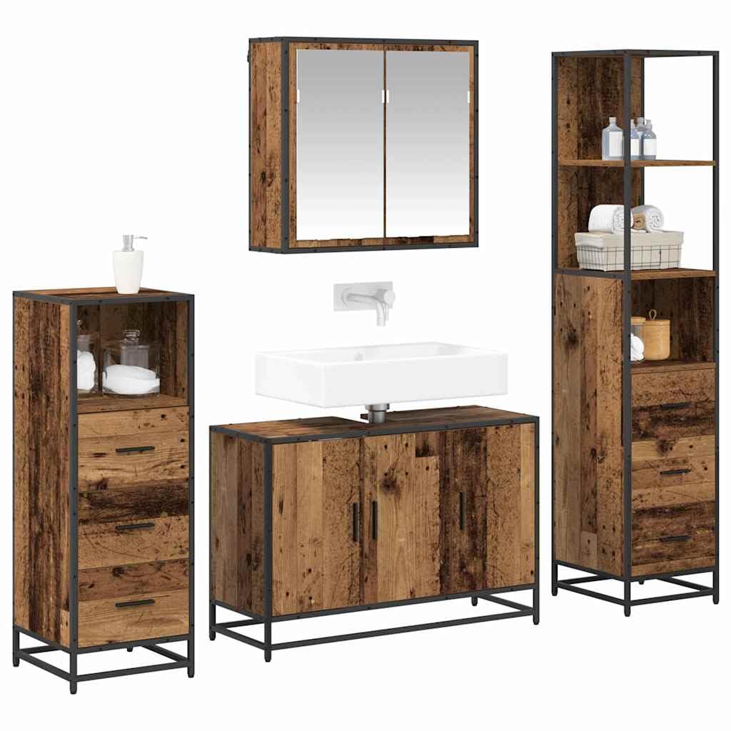 Set di mobili da bagno, 4 pezzi, in legno, 90 x 33 x 60 cm