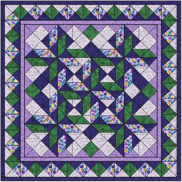 Material Maven Easy Quilt Kit Tumbling Pinwheels Purple & Green 69" X 69"/ Pre-Cut Ready to Sew!