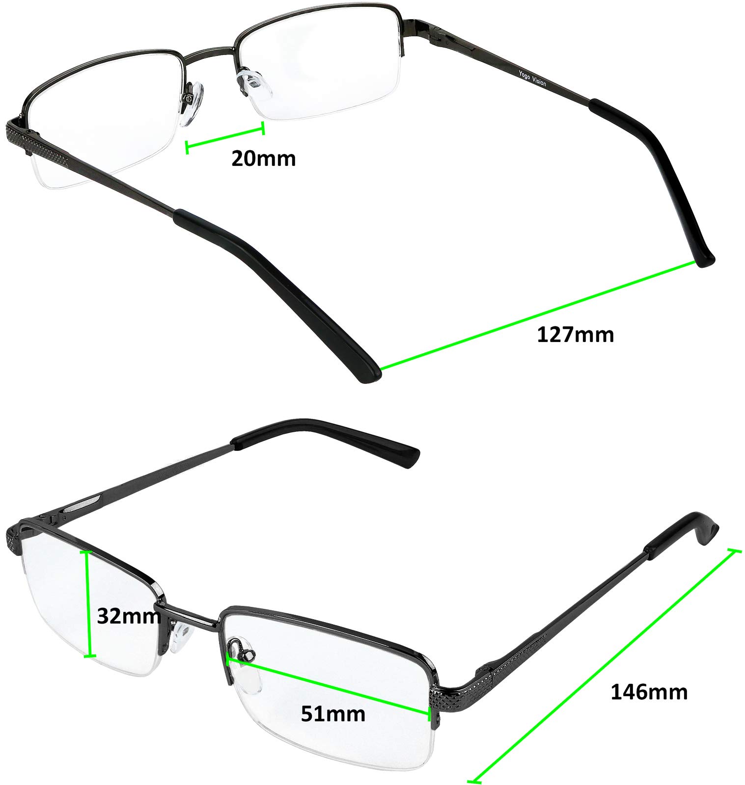 Success Eyewear Juego de 3 gafas de lectura de media montura de metal con bisagra de resorte de alta calidad para hombre y mujer, 1,25
