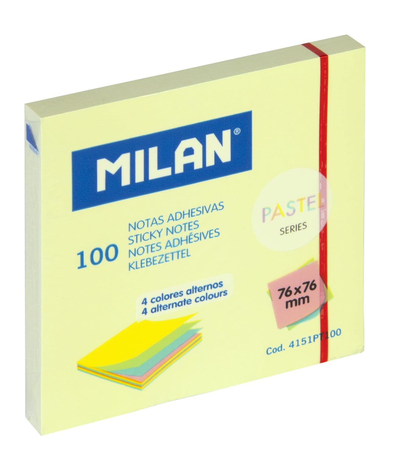 Pad 100 Sticky Notes Alternate Colours 76 x 76 mm, Pastel Milan Series, 4151PT100