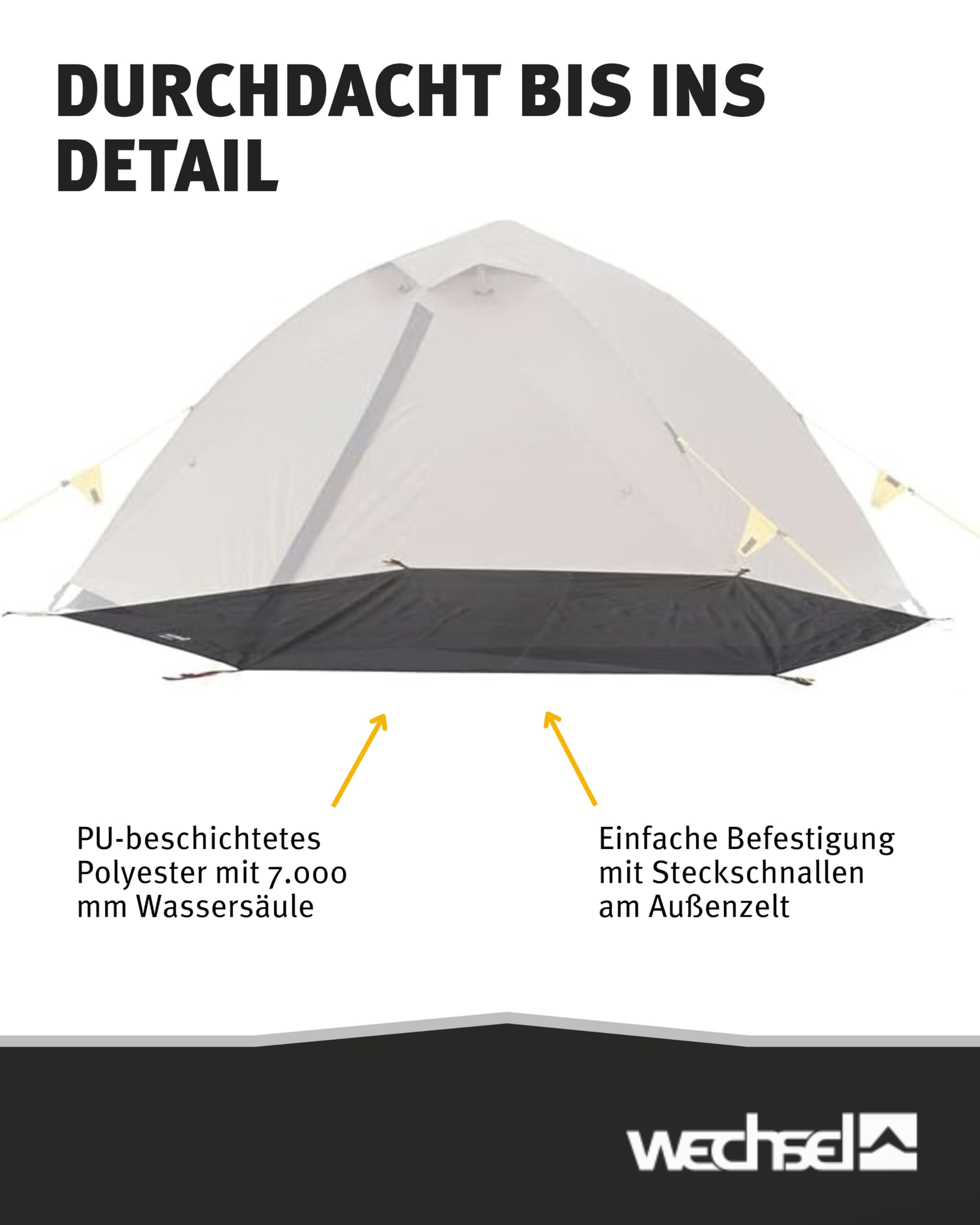 Wechsel Zeltboden Charger 2 I Schwarz I robuste Zelt-Unterlage Boden I Zeltplane wasserdicht mit 7000mm Wassersäule I Bodenplane aus 75D Polyester I Camping-Plane zum Schutz vor Nässe & Schmutz