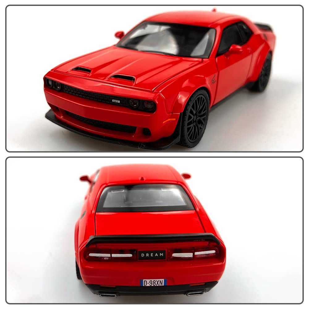 1:32 Diecast Model Cars Alloy Toy car for Doodge Challenger Alloy Toy Vehicle, Pull Back Alloy Car with Lights and Music,Mini Vehicles Toys for Adult Children Gift (Red) 3