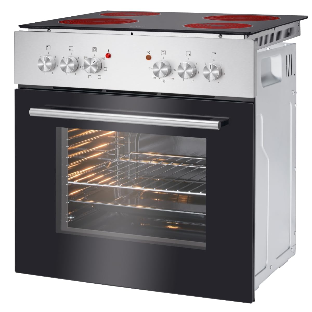 Bomann EHBC 7935 IX Einbaubackofen 61L mit Ceranfeld 60cm 4 Kochfelder Grill Ober-/Unterhitze 50-250°C Glastür 3-Fach verglast Inox