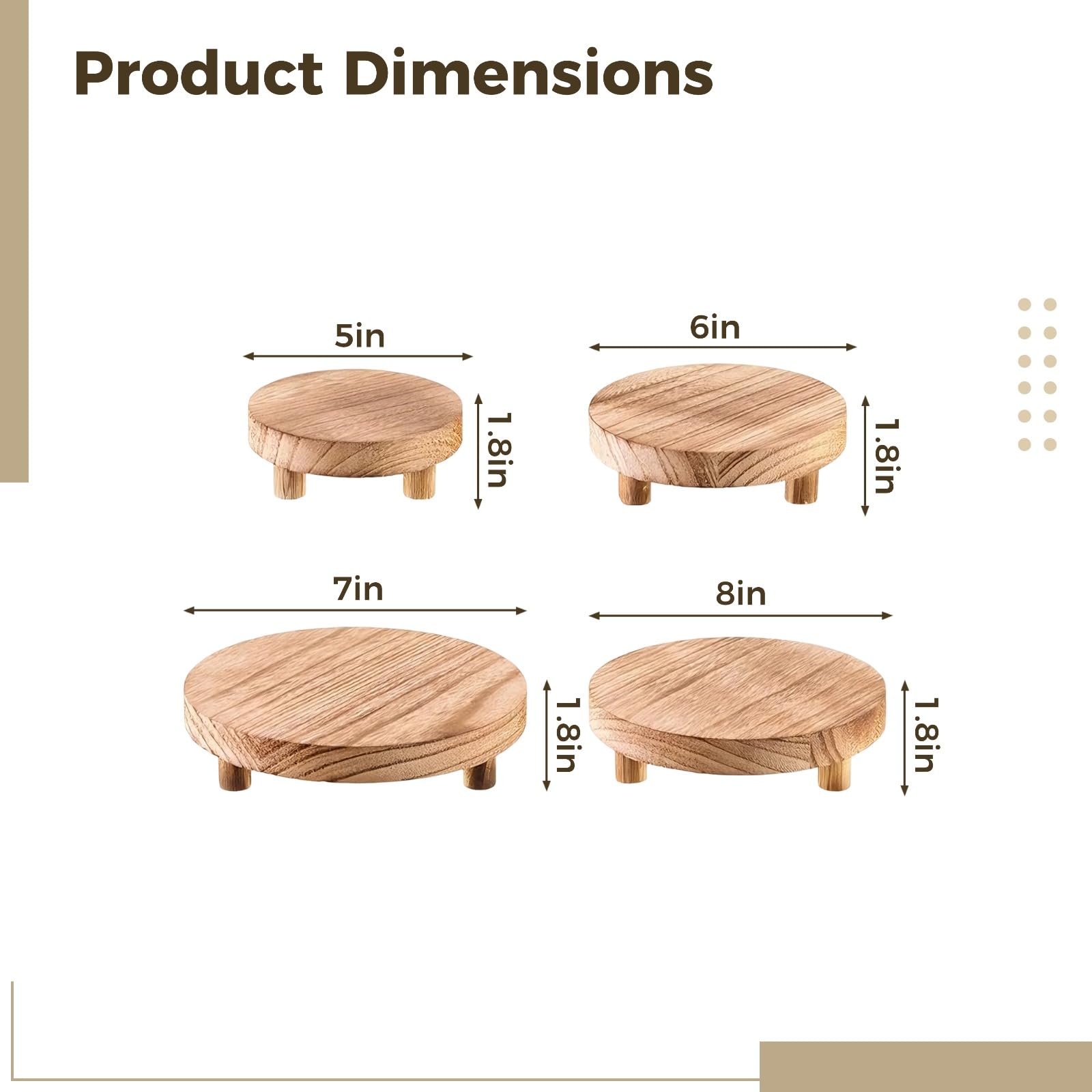 Générique Lot de 4 supports sur socle en bois, socles ronds pour décoration, rehausseurs couleur carbonisée pour plantes, style ferme rustique, hauteur 4,6 cm pour la décoration de la maison