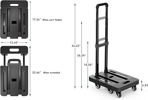 Miniatura 2 de Mount Plus Camión de mano plegable A3, carrito de mano plegable de 6 ruedas con 2 cuerdas elásticas, carrito de equipaje portátil de 500 libras de