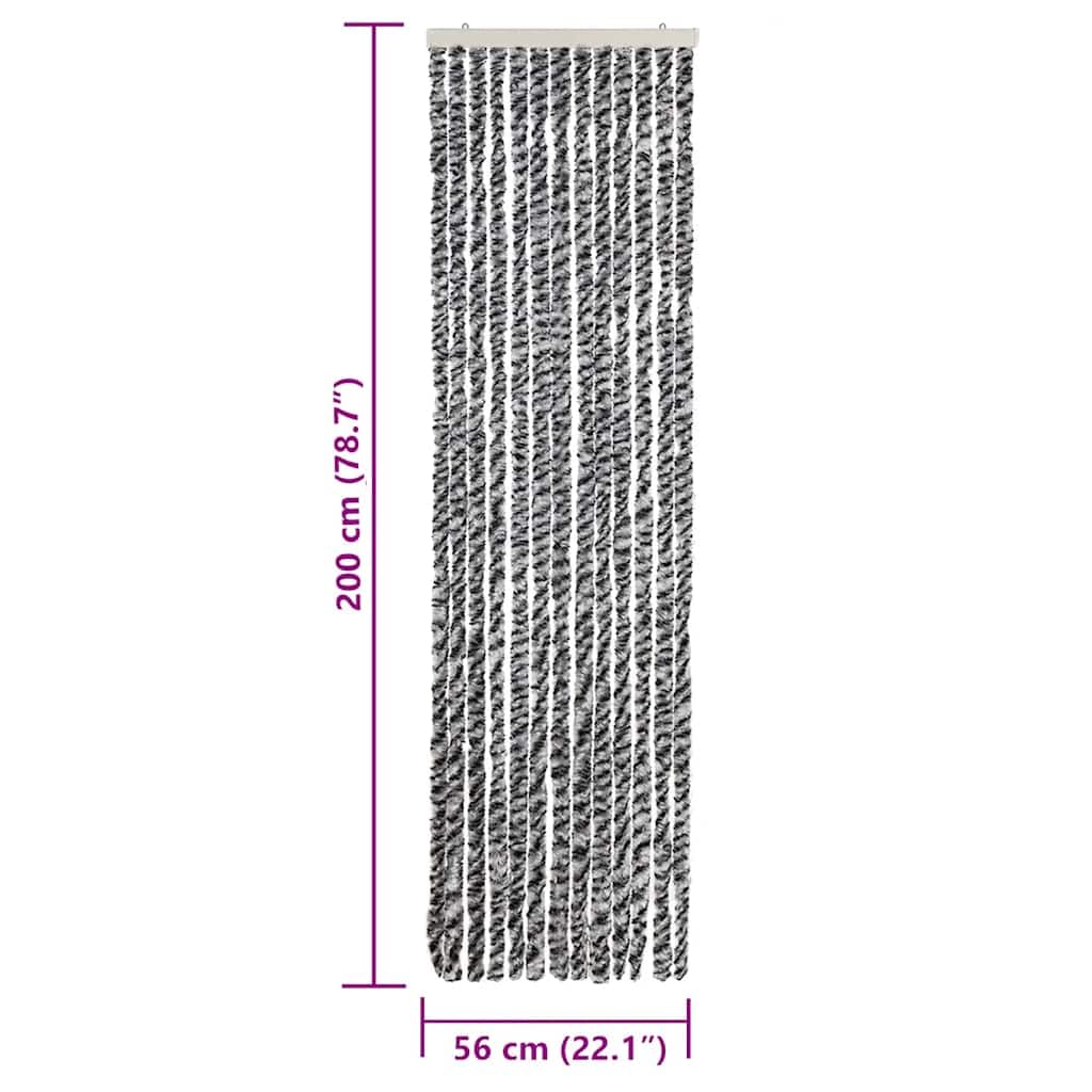 Zanzariera per porta, in ciniglia, grigio, nero, bianco, 56 x 200 cm, per casa, roulotte, camper, silenziosa, rimovibile, con ganci
