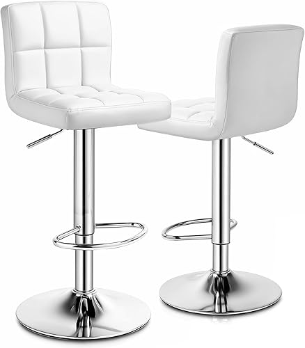 Miniatura 39 de Magshion Juego de 2 taburetes de bar, modernos taburetes de bar giratorios de piel sintética con respaldo, sillas de bar cuadradas ajustables sin