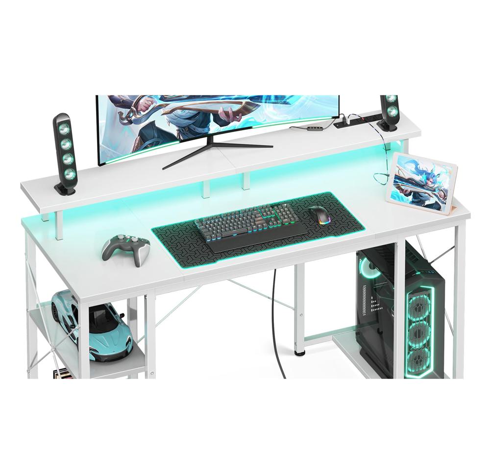 ODK Bureau d'Angle en L avec Rangement et Tiroirs, 172.5×100cm Grand Bureau Gaming Réversible