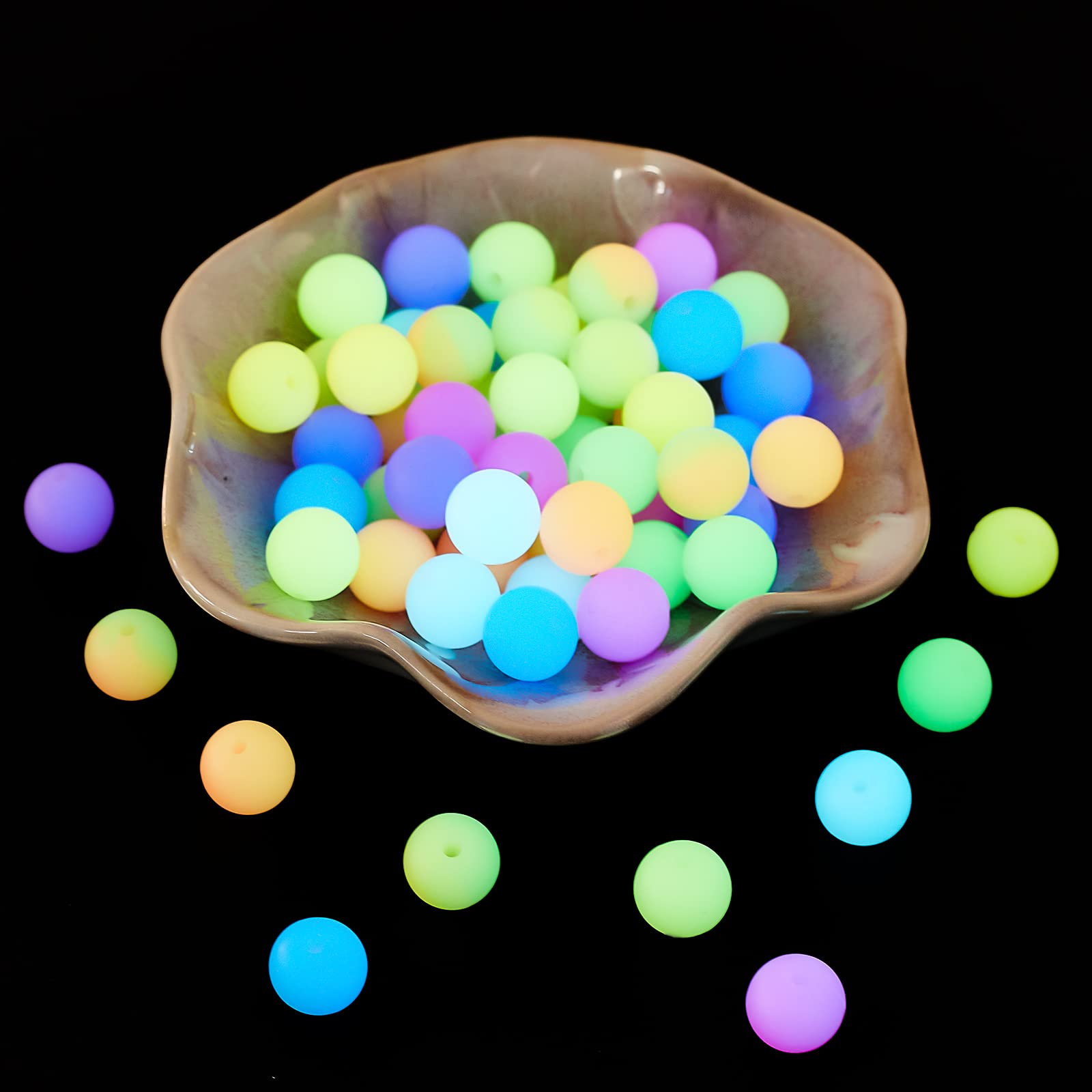 DanLingJewelry 100 pezzi casuali 15mm perline in silicone che si illuminano al buio, perline colorate luminose rotonde di gomma da masticare per la produzione di artigianato fai da te