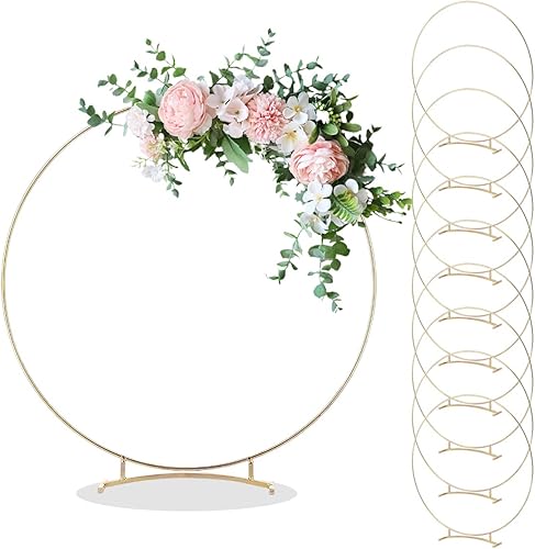 10 piezas de centro de mesa de aro floral de metal de 12 pulgadas con soporte para mesa, anillos de corona de metal con soporte, anillos de aro