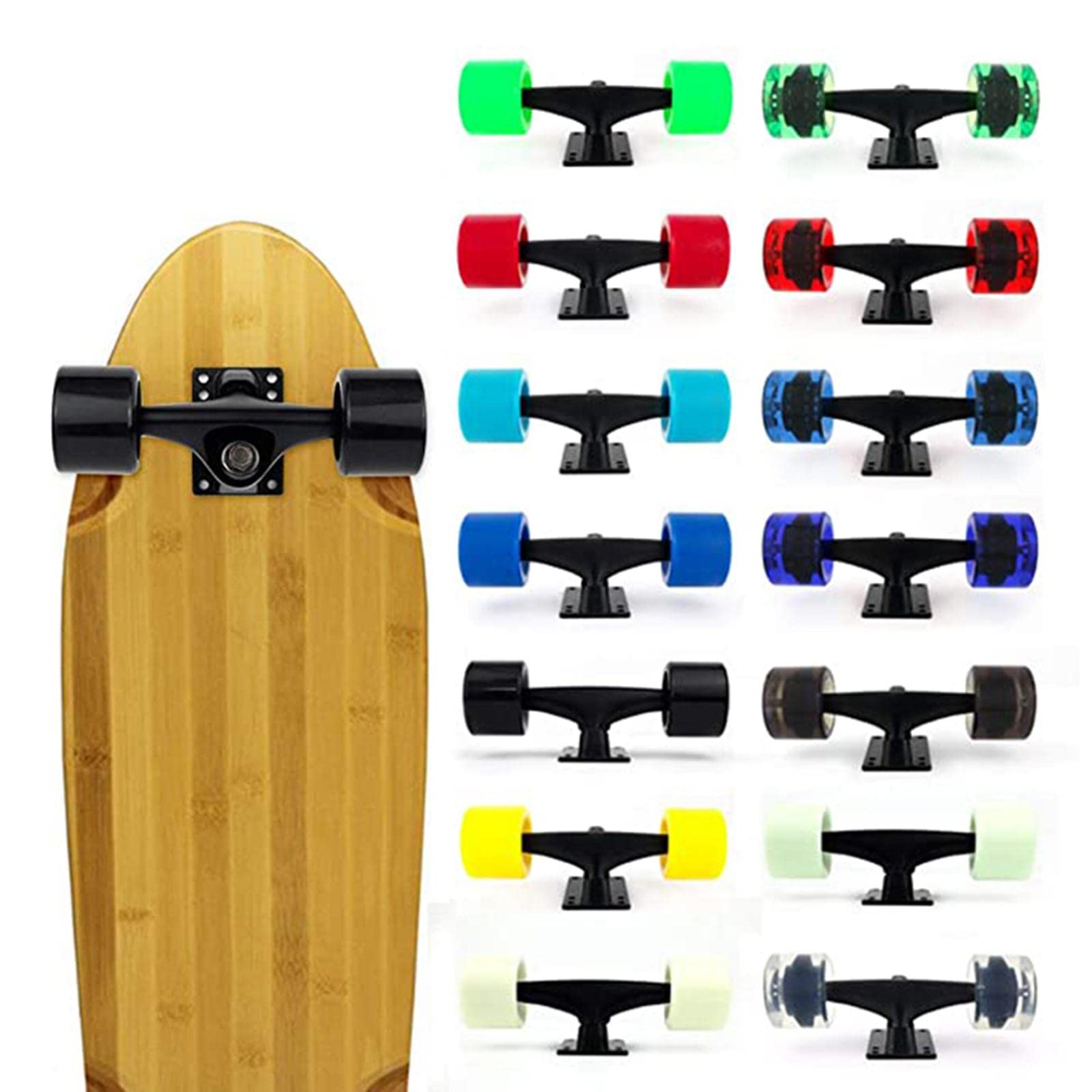 Ensemble de Trucks de Skateboard pour Longboard, Roues de 51 Mm, Roulements, Rehausseur et Visserie pour Longboard