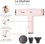 L'ANGE HAIR Le Styliste Luxury Hair Dryer | Quiet Brushless Blow Dryer with Diffuser | 1875 Watts for 4X Faster Drying | Hairdryer with 3 Heat & Speed Settings | Best Hair Dryers for Blowouts (Blush)