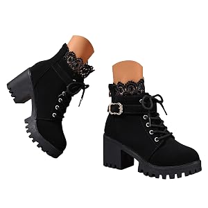 Womens Chunky Platform High Heel Ankle Boots Lace Up Gothic Short Booties Women Lug Sole Round Toe Buckle