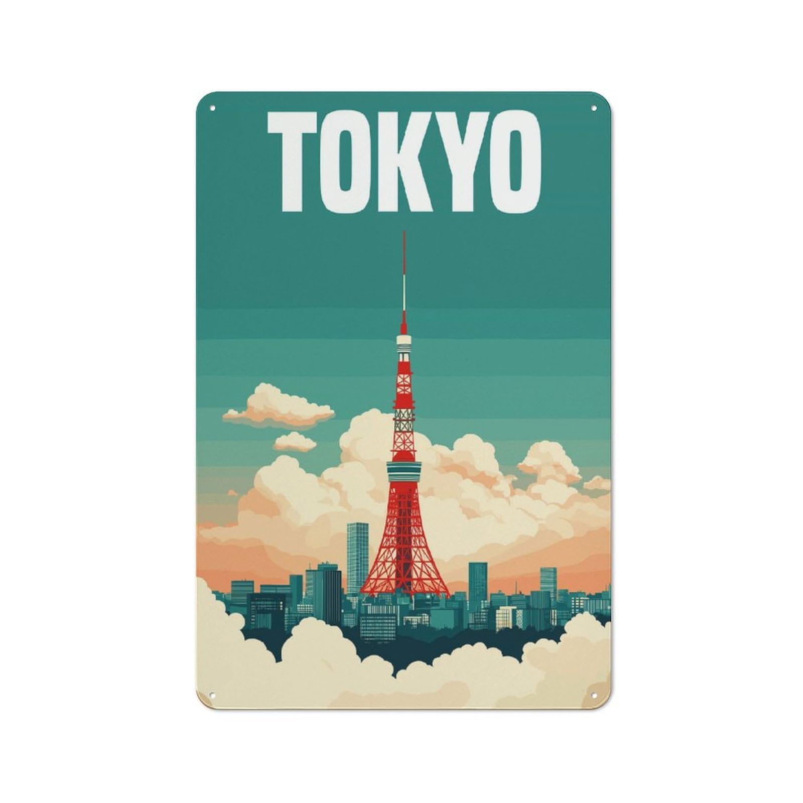 Junmoney Style-8 For Garden Room Or Summerhouse, Tokyo Japan With Tokyo Tower Retro Metal Sign 30X20cm, For Vintage Wall Decor Fans, For Metal Sign Collectors
