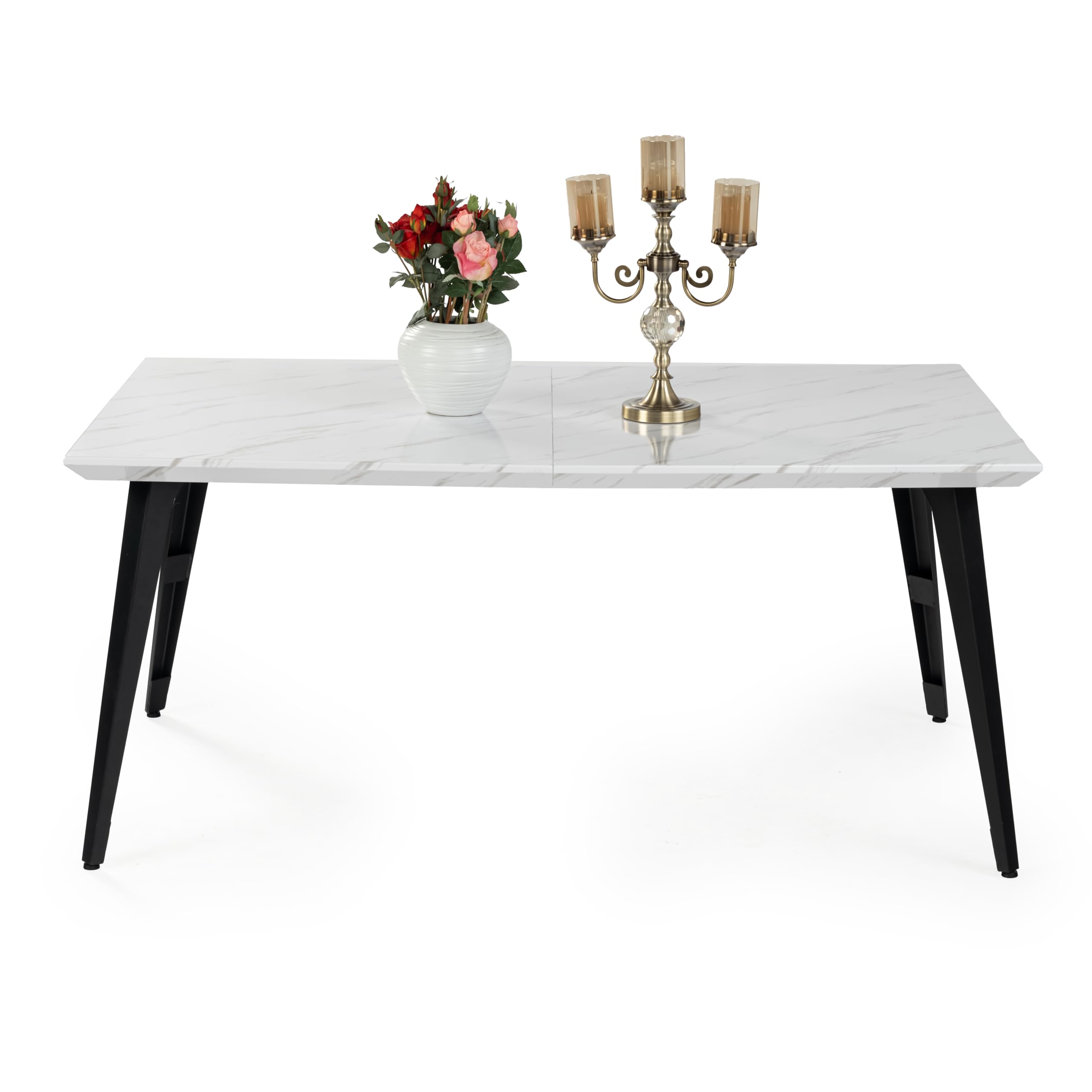 FurnitureR Tavoli da pranzo in finto marmo bianco, stile puré ed elegante per 4-6 persone, piano in legno spesso con struttura in metallo, per cucina, sala da pranzo, 120 x 70 x