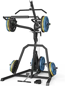 DONOW Leverage Gym Power Rack Squat Rack Lever Gym with LAT Low Row System Home Gym System Workout Station 2:1 Ratio (Without Weight Plates)