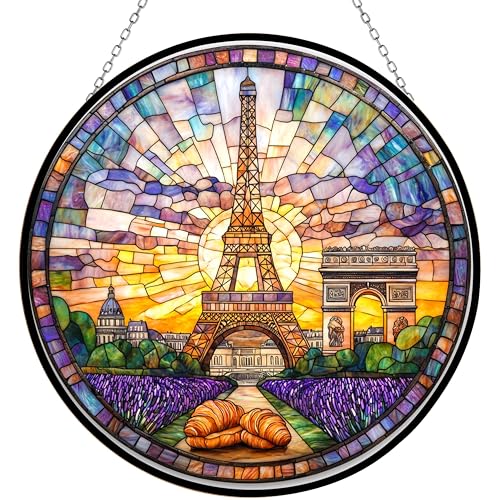365CUSGIFTS Customized Eiffel Tower France Stained Glass Suncatcher Stained Glass Window Hangings Birthday Gift for Mom Grandma Teacher Women Friend Christmas