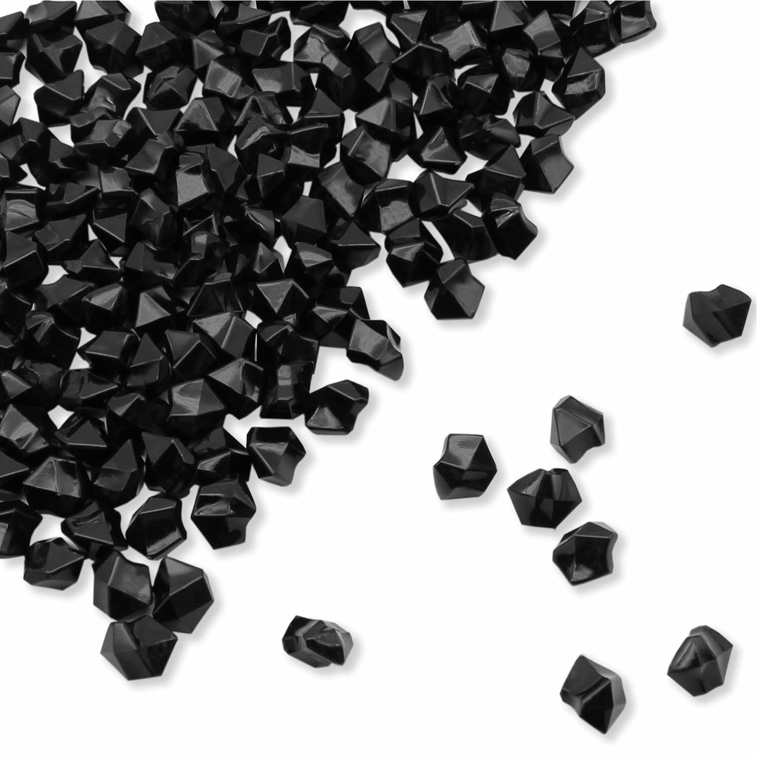 PMLAND Clear Fake Ice Rocks – 180 Pcs Large Black Acrylic Gems Crushed Plastic Diamonds Vase Filler for Centerpieces, Theme Decor, Holidays, Parties, Aquarium & Table Scatter