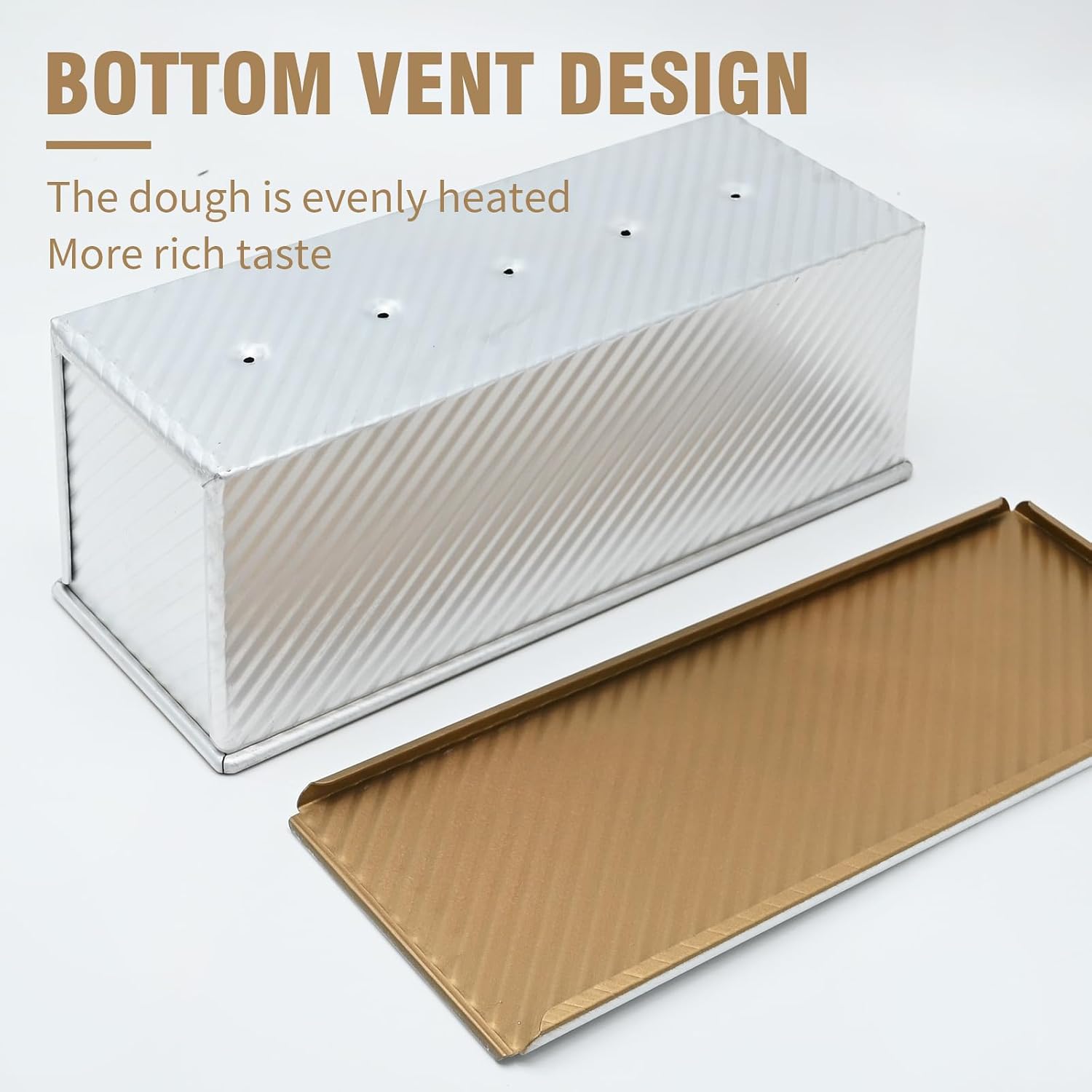 Saihisday 2.2lb Gold Loaf Pan with Lid Non-Stick Bakeware Golden Corrugated Bread Toast Box Mold with Cover Carbon Steel Corrugated Bread Toast Box Mold for Baking Bread(1000g)