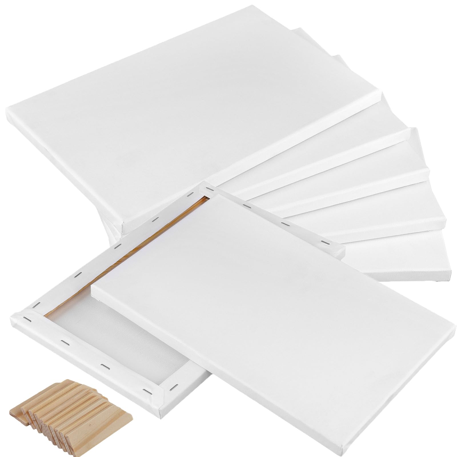 HAKZEON 10 Pack 20 x 30 cm Stretched Blank Canvas, 8 x 12 Inch Artist Blank White Cotton Canvas Frame Stretcher with Tightening Keys for Acrylic Painting, Oil Painting, Wet Dry Art Media โ image 1