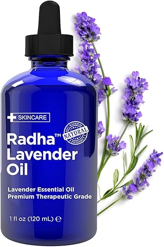 Radha Beauty Aceite Esencial de lavanda 4 oz, 100% puro y natural, Grado Terapéutico