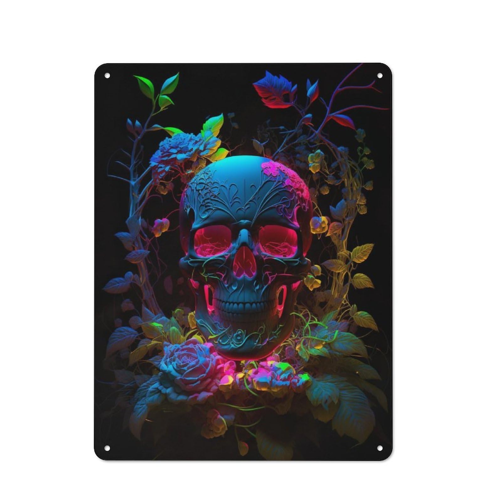 Junmoney Neon Skull Vintage Tin Sign 40X30cm With For Garage Wall, Suited To People Furnishing A Garage