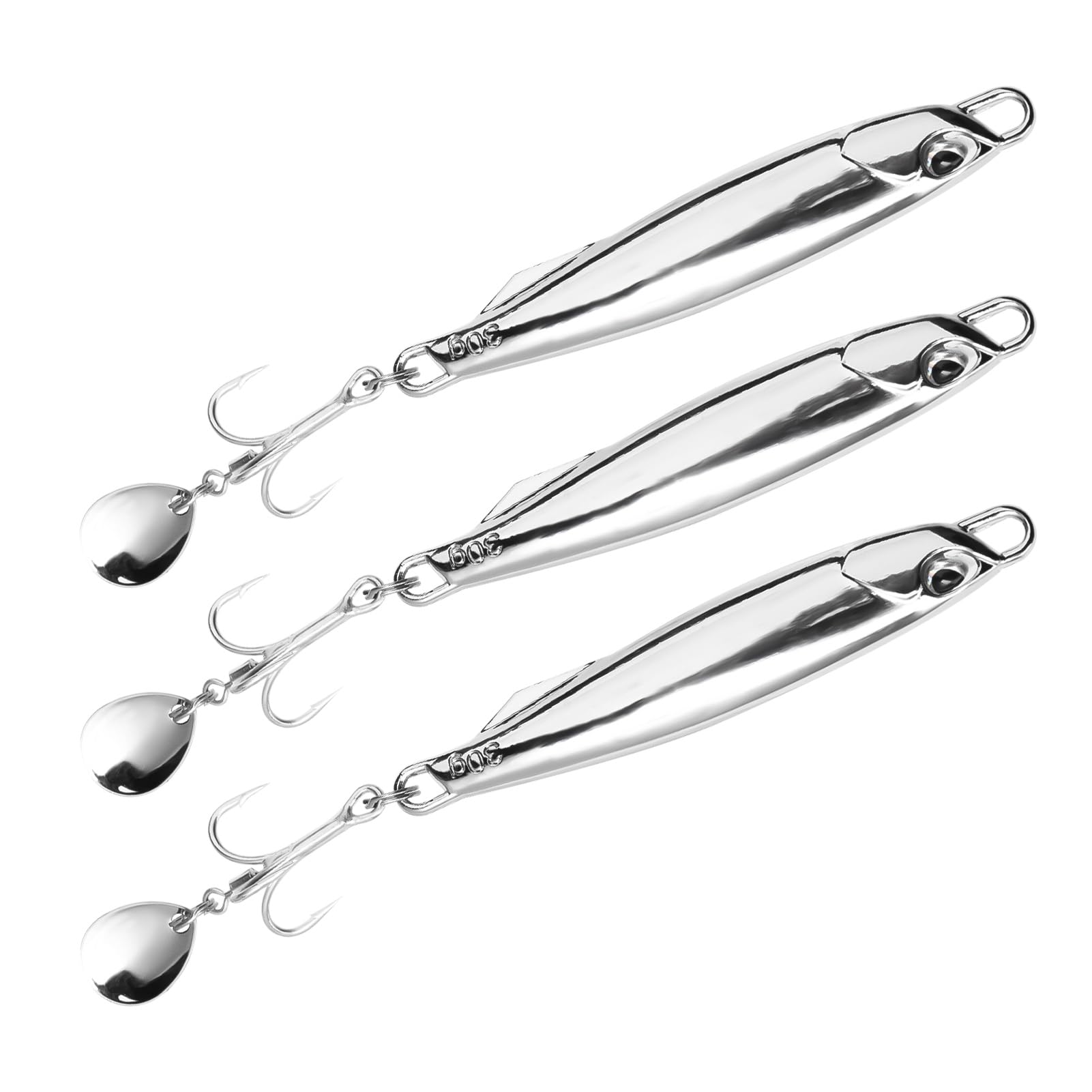 3 PCS Sea Fishing Lures 30g Metal Jigs Spoons UK for Mackerel Bass Sand Eel Cod Pike Spinners Fishing Tackle Set with Treble Hooks Casting Spinners Metal Saltwater Jigs Silver 10cm