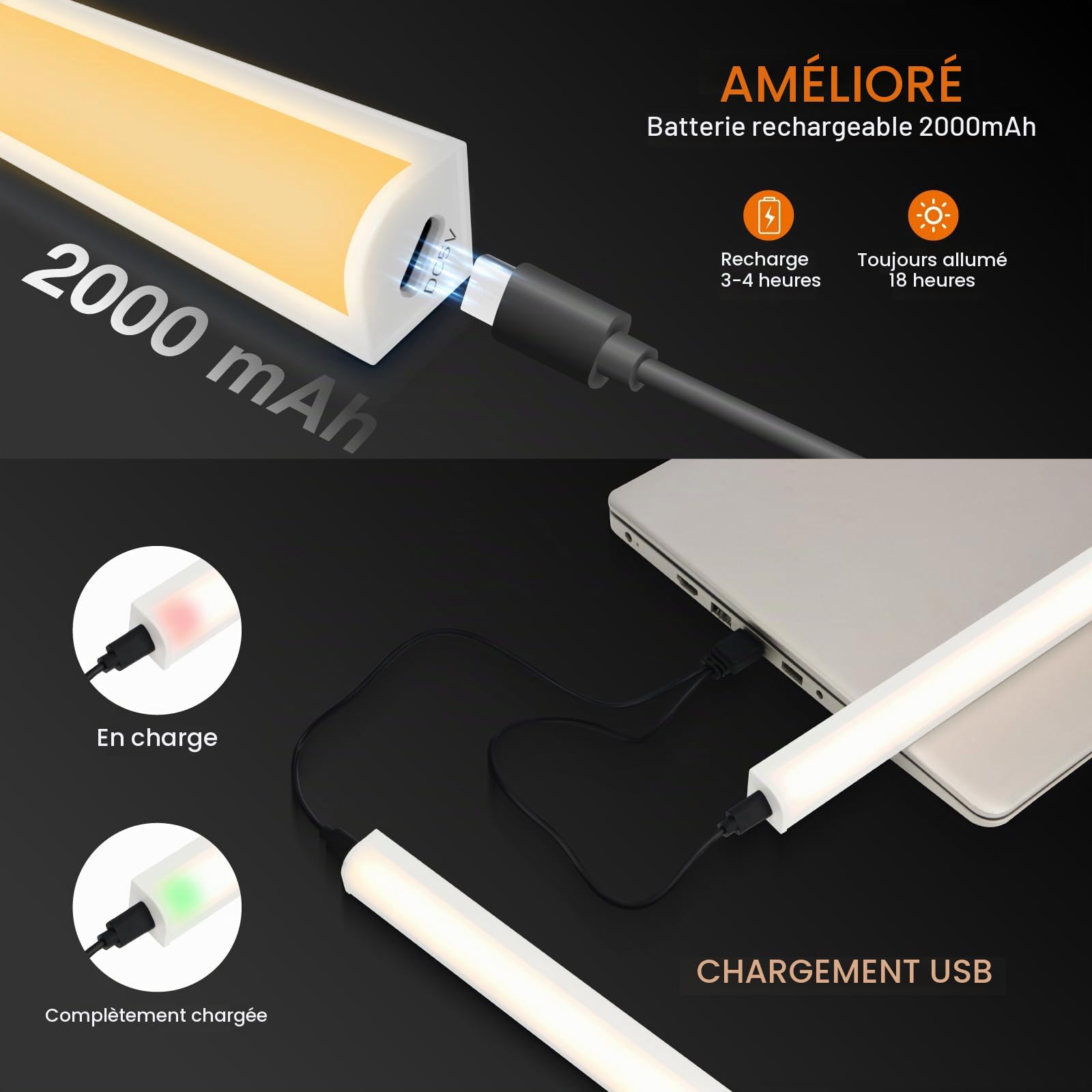 Lot de 2 lampes de cuisine LED avec télécommande - Magnétique à intensité variable - Rechargeable - Éclairage de vitrine LED sans fil pour armoire (blanc, 30 cm)
