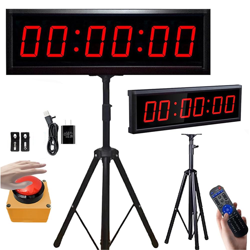 Minuterie de compétition à 2.3 Pouces avec Bouton chronomètre, Affichage Numérique 6 Chiffres, Luminosité Réglable,Visible à 12m,INCL. Trépied et Support Mural Portable Cuisine/Salles d'examen(USB)