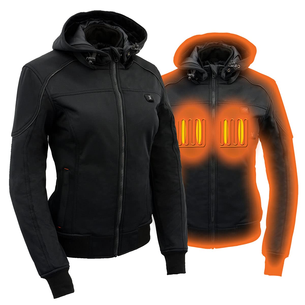 Nexgen Heat MPL2761SET Women's Black 'Heated' Soft Shell Racing Style Heated Jacket for Hiking Riding w/Battery